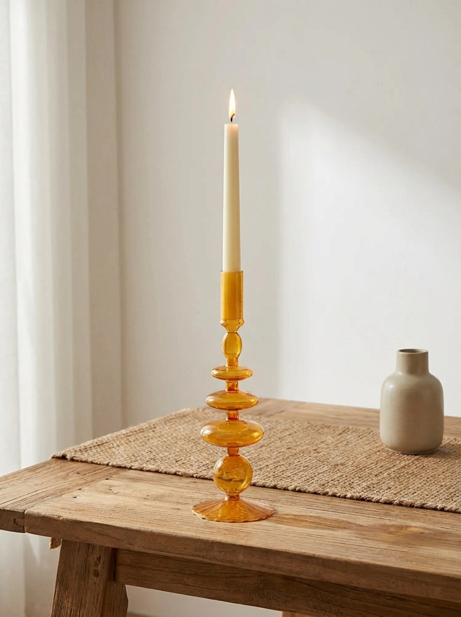 Dining Accessories Glass Candle Holder | Amber