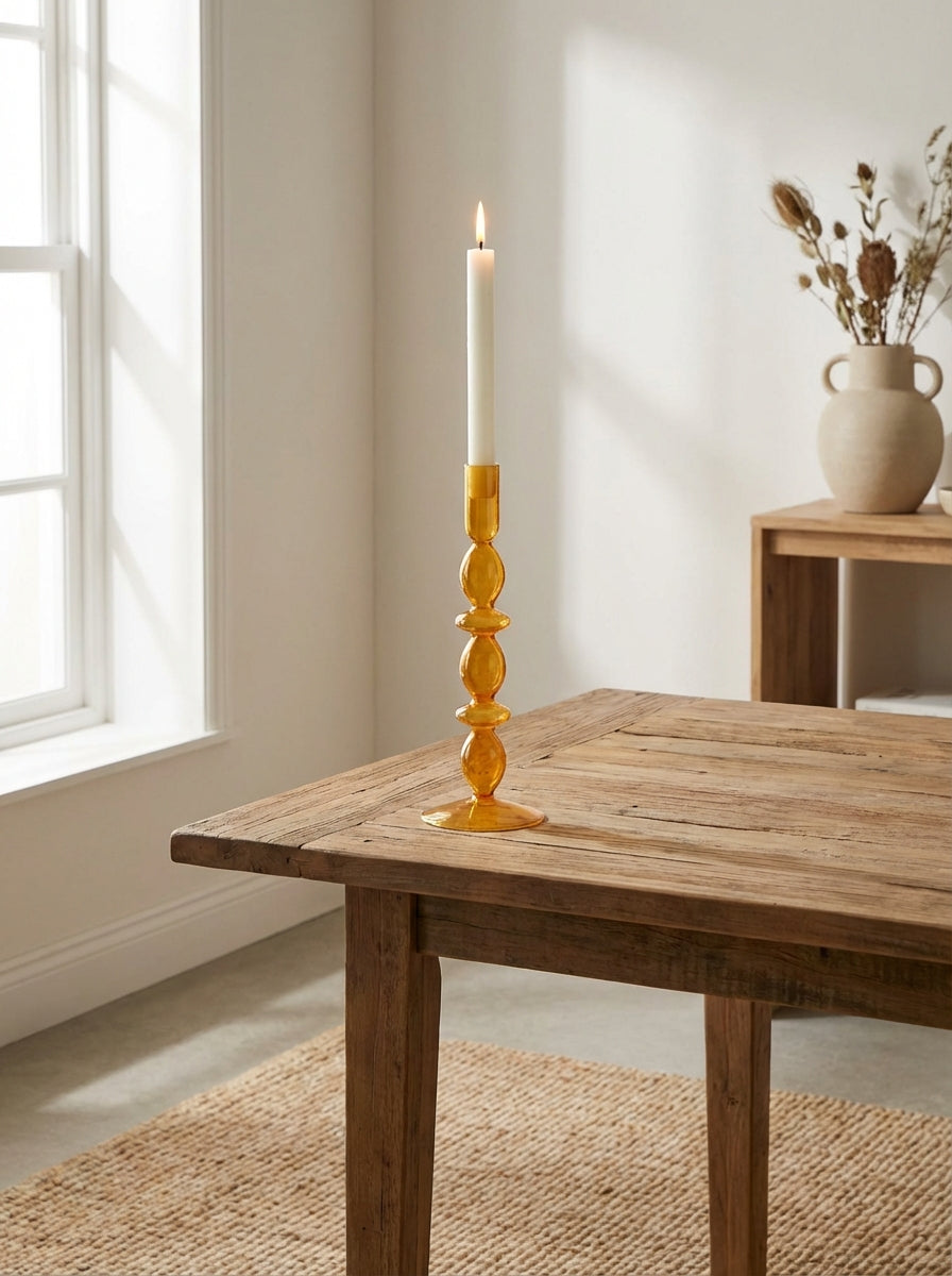 Dining Accessories Glass Candle Holder | Amber