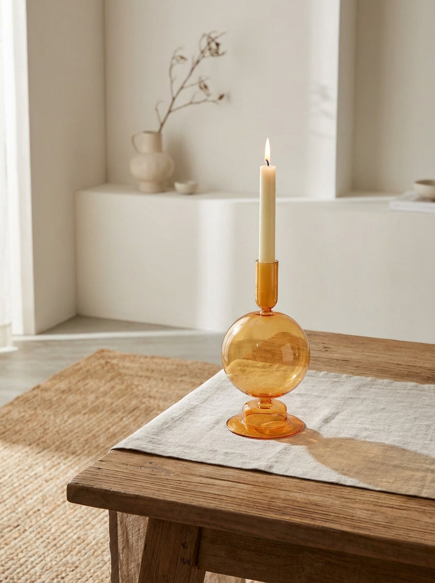 Dining Accessories Glass Candle Holder | Amber